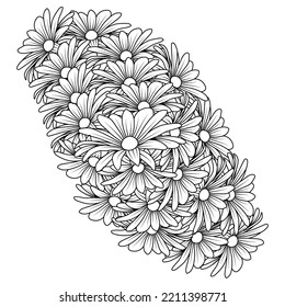 daisy flower daisies outline vector design in detailed line art coloring page. detailed line art vector graphic and beautiful flowers of blossom petal and leaves sketch 
