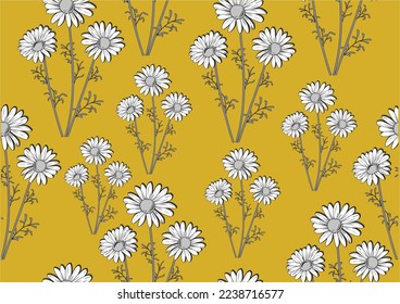 daisy flower design hand drawn vector seamless repeating pattern design