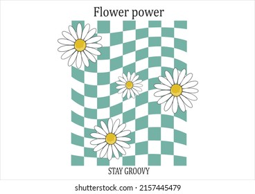 daisy flower daisy flower design vector retro slogan t-shirt  retro groovy slogan print with hippie typography, flowers and checkered background etc positive inspiration motivation urban 