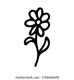 Daisy flower in the Doodle style. Black and white color on a white isolated background. Contour drawing. Vector illustration. Hand drawn coloring page.