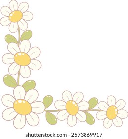 Daisy Flower Edge Border Frame. Simple and Cute Style Illustration.