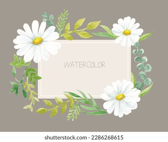 Daisy flower frame painted in watercolor