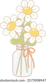 Daisy Flower in Glass Jar. Simple and Cute Style Illustration.