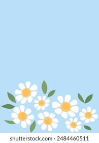 Daisy flower with green leaves icon sign on blue background vector.