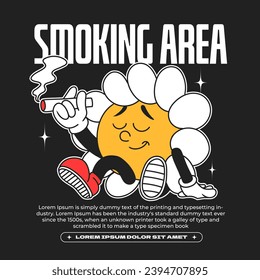 daisy flower groovy character 90s design illustration with slogan, retro cartoon character, flower cartoon