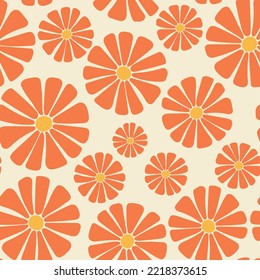 Daisy flower groovy retro seamless pattern. Y2k aesthetic vintage background. Naive trippy hand drawn art minimalistic boho 2000s cover textile decoration. Vector illustration.