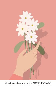 Daisy flower in hand background.Eps 10 vector.
