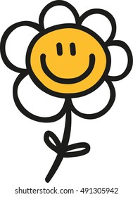 Daisy flower hand drawn with smiling face