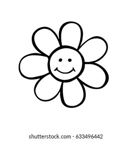 Daisy flower. Hand drawn smiling flower. Vector illustration. 