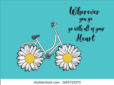 daisy flower hand drawn vector design
wherever you go go with your heart quote adventure  with blue background