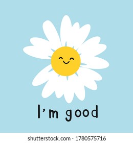 Daisy Flower With Happy Face And Hand Drawn Text 