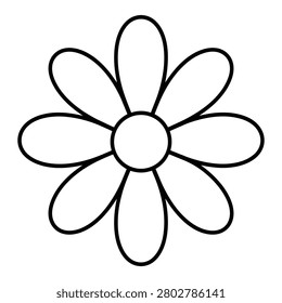 Daisy flower icon with eight rounded petals around a circular center, clean black outline floral illustration isolated on white background