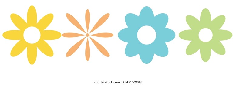 Daisy flower, Flower icon. Flowers images vector illustration, Black color flower shape icon collection. Stock vector Trend elements design, plants sketch, flowers and cereals. Vector illustration.
