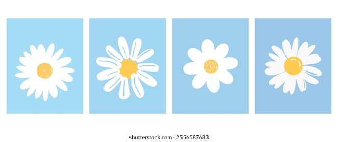 Daisy flower icon set on blue background vector.