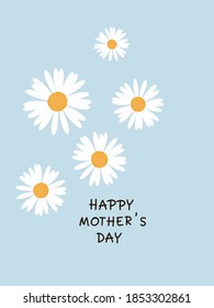 Daisy flower icon sign and hand writing on blue background vector illustration. Cute mothers day card. 