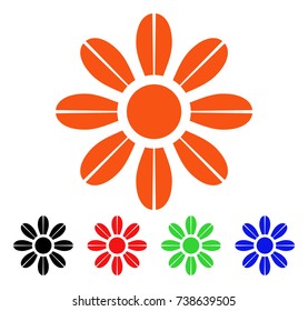 Daisy Flower icon. Vector illustration style is a flat iconic daisy flower symbol with black, orange, red, green, blue color variants. Designed for web apps and software interfaces.