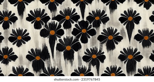 Daisy flower ikat tribal boho tie die colors flower seamless wallpaper. Motif ethnic handmade beautiful Ikat art. Ethnic abstract floral pink background art. 