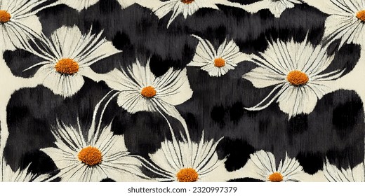 Daisy flower ikat tribal boho tie die colors flower seamless wallpaper. Motif ethnic handmade beautiful Ikat art. Ethnic abstract floral pink background art. 