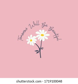 daisy flower leaf green text line pink tee illustration art vector