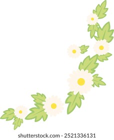 Flor de margarita con hojas de borde doodle ilustración para decoración en adorno de flores.