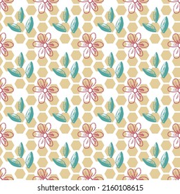 Daisy flower with leaves seamless pattern beige neutral design for textile and wrapping paper vector illustration