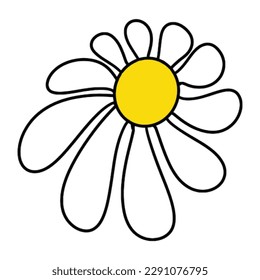 Daisy flower line art drawing. Vector hand drawn engraved illustration. Wild Chamomile black ink sketch.