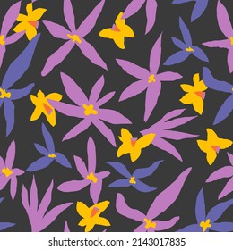 Daisy flower and narcissus seamless pattern in very peri color palette in vector.