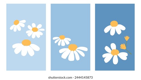 Daisy flower on blue backgrounds vector. Cute wall art decoration.