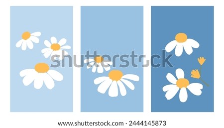 Daisy flower on blue backgrounds vector. Cute wall art decoration.