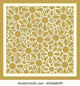 Daisy flower ornament. Laser cut template pattern for decorative screen, panel. Modern design for wedding favor box, gift box, stencil, paper, wood, metal cutting. Vector illustration.