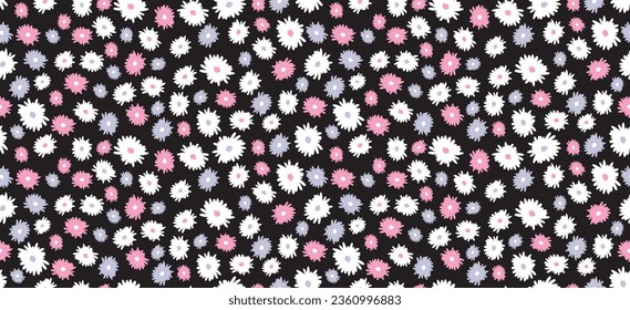 Daisy flower pattern. Beautiful White flower background. floral blossom daisy. Spring white flower design vector. Daisy's on a black background. Vector design for fabric, wrap paper, print card.