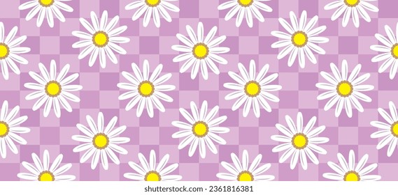 Daisy flower pattern. Beautiful White flower background. floral blossom daisy. Spring white flower design vector. Daisy's on a purple background. Vector design for fabric, wrap paper,  print card.