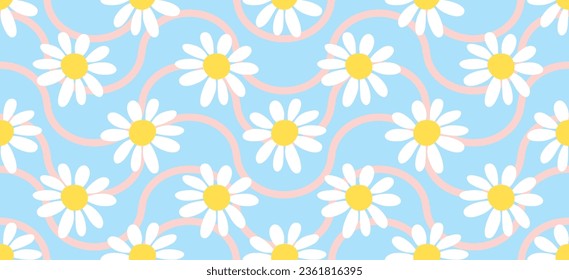 Daisy flower pattern. Beautiful White flower background. floral blossom daisy. Spring white flower design vector. Daisy's on a light blue background. Vector design for fabric, wrap paper,  print card.