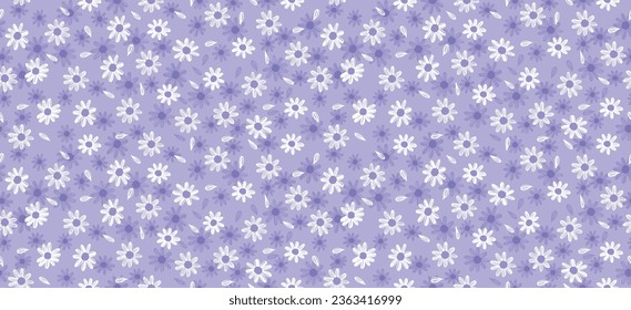 Daisy flower pattern. Beautiful White flower background. floral blossom daisy. Spring white flower design vector. Daisy's on a purple background. Vector design for fabric, wrap paper,  print card.