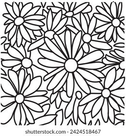 Daisy flower pattern, black and white vector illustration floral design, beautiful daisy floral print seamless background.