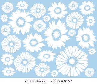 Daisy flower pattern blue color background layout banner cover packaging print art editable