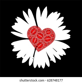 daisy flower pattern and hearts illustration