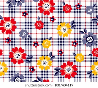 Daisy Flower Pattern On Plaid Background Stock Vector (Royalty Free ...