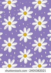 Daisy Flower Pattern With Purple Background