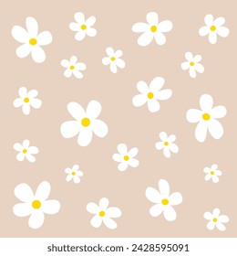 Daisy flower pattern. White chamomile camomile icon set. Cute plant collection. Growing concept. Greeting card, banner. Wrapping paper textile template. Flat design. Pink background. Vector