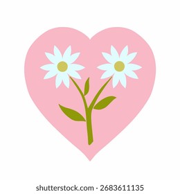 Daisy flower in a pink Heart vector icon isolated on white background