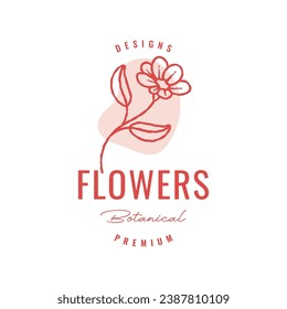 daisy flower plant simple line style vintage feminine hipster colorful logo design vector icon illustration