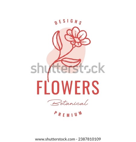 daisy flower plant simple line style vintage feminine hipster colorful logo design vector icon illustration