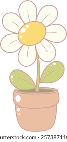Daisy Flower in Pot. Simple and Cute Style Illustration.