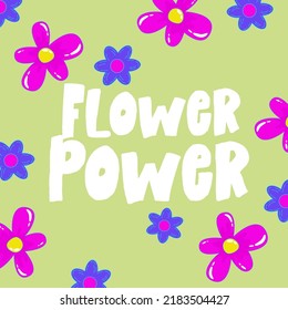 Daisy flower power poster for print design. Abstract trippy psychedelic pattern. Flower power. Funny vector illustration. Retro 1990 poster for tshirt design