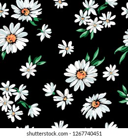 daisy flower print on black background - seamless background