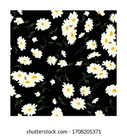 daisy flower print on black background - seamless background