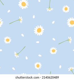 Daisy flower seamless cute pattern scattered random. Seamless texture. For backdrop, wrapping paper, fabric, wallpaper. fashion prints. Printing with in hand drawn style Pastel background.