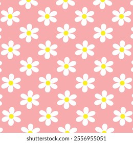 Daisy flower seamless on background illustration. Pretty floral pattern for print. Flat design	
