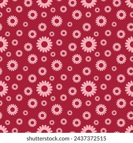 Daisy flower seamless on editable background illustration. Pretty red floral pattern for print. Flat design vector. Spring, summer flower seamless design.
